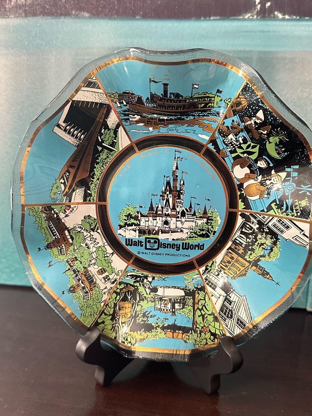 Disney Turquoise and Gold Disney World Collector Plate